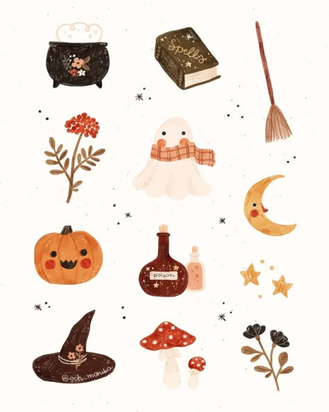 Halloween Drawing Ideas Easy, Halloween Drawing Ideas, Halloween Party Decoration, Autumn Illustration, Stickers Kawaii, Drawing Ideas Easy, Halloween Illustration, Halloween Drawings, Arte Fantasy