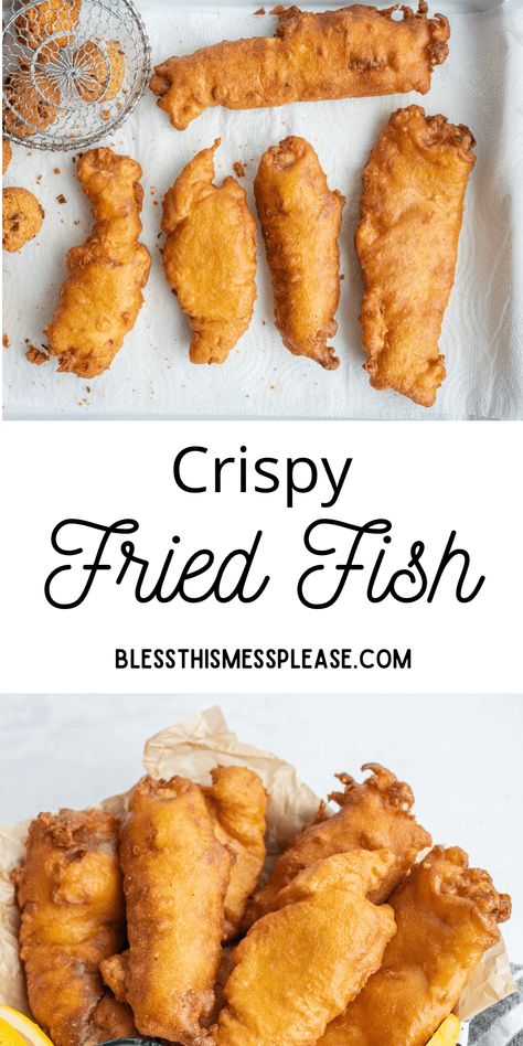 Battered fried fish made with a simple flour batter and deep fried to perfection is one of our favorite fish recipes and it's easy too! Fried Fish Batter Recipe, Fish And Chips Batter, Fried Fish Batter, Beer Battered Fish Recipes, Crispy Fried Fish, Fried Catfish Recipes, Raw Seafood, Fish Batter, Fish Batter Recipe