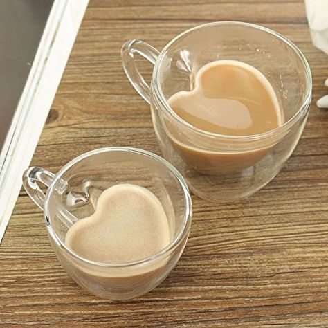 Amazon.com: Xiaolanwelc@ Glass Tea Cup With Handle Heart Shaped Clear Double Wall Lovers Coffee Afternoon Tea Double Layer Glass Mug (240ml, clear): Kitchen & Dining Keramik Design, Tee Set, Beige Aesthetic, Brown Aesthetic, Coffee Addict, Pretty Food, Cute Food, Glass Cup, Aesthetic Food