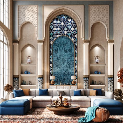 Islamic Home Interior Design, Turkish Interior Design Modern, Jewish Interior Design, Indian Theme Interior Design, Morocco House Design, Moroccan Interior Design Living Room, Contemporary Moroccan Interiors, Morroco Interior Design, Moroccan Interiors Living Room