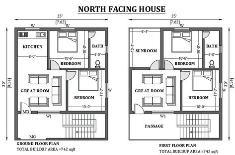 25'x30' North facing house plan as per Vastu shastra is given in this FREE 2D Autocad drawing file. The total built-up area of the plan is 742sqft. download this 2D Autocad drawing file. 30 30 North Facing House Plans, 25 X 30 Floor Plan, 25×30 House Plan, 25x30 House Plans, North Facing Plan, Auto Cad Drawing, North Facing House Plan, 2d Autocad Drawing, Mini House Plans