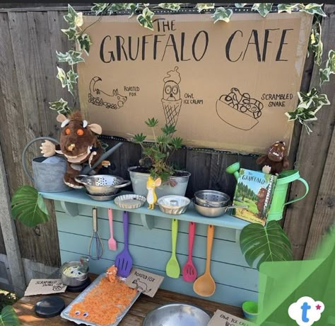 Gruffalo Eyfs, World Book Day Activities, Gruffalo Activities, Eyfs Outdoor Area, Gruffalo Party, World Book Day Ideas, Cardboard Sign, Gruffalo's Child, Role Play Areas