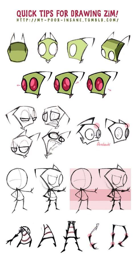 QUICK TIPS FOR DRAWING ZiM! by Naplez on deviantART Invader Zim Style Art, Zadr Invader Zim, How To Draw Invader Zim, Zim From Invader Zim, Cursed Invader Zim Images, Invader Zim Art Style, Invader Zim Dib Fanart, Cartoon Character Sheet, Invader Zim Sketch