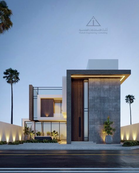 Modern Villa Elevation Design, Front Facade House Ideas, Modern Villa Elevation, Bathroom Clocks, Aesthetic Kitchen Design, Villa Facade Design, Door Design Entrance, Clocks Aesthetic, Villa Elevation