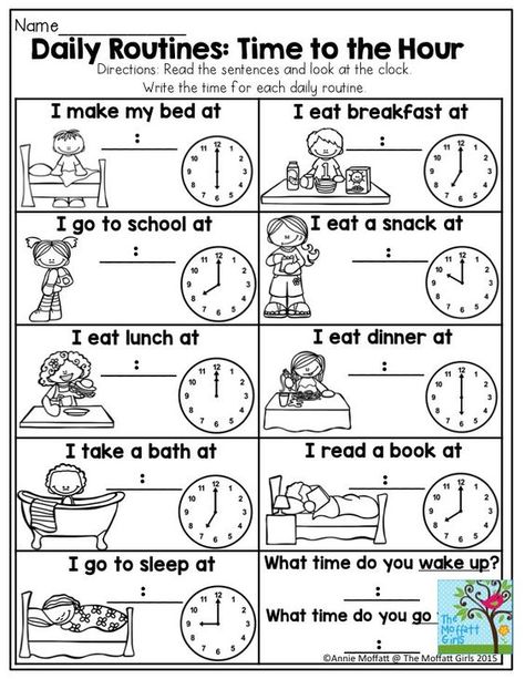 This is a great activity to help ESL students identify their daily routine while also learning about how to tell time. Daily Routine Worksheet, Clock Worksheets, Daily Routine Activities, Time To The Hour, Time Worksheets, Teaching Time, English Worksheets For Kids, Math Time, Math Activity