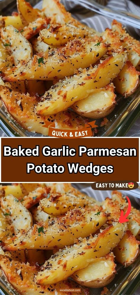 Bbq Sides Potatoes, Potato Recipes For Bbq, Baked Garlic Potato Wedges, Different Baked Potatoes, Dinners With Russet Potatoes, Easy Side Dishes Potatoes, Parmesan Crusted Potatoes Wedges, White Potato Recipes Side Dishes, Peeled Potatoes Recipes