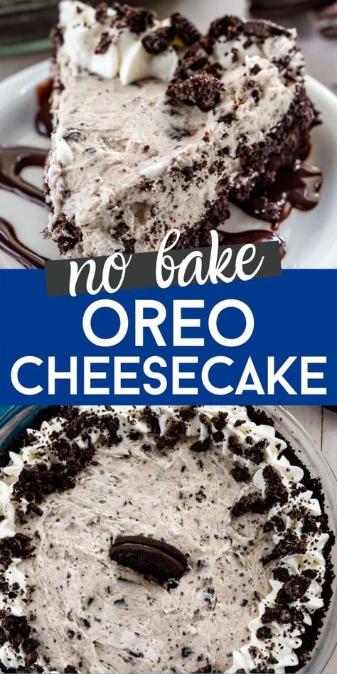 This is my favorite NO BAKE Oreo Cheesecake - it's such an easy cheesecake filling with an Oreo crust. This easy no bake recipe is perfect for a crowd - you can even use Golden Oreos! It's the perfect cheesecake recipe. No Bake Oreo Cheesecake Recipe, Baked Oreo Cheesecake Recipe, Oreo Cheesecake Recipe, Oreo Cheesecake Recipes, Oreo Dessert Recipes, Oreo Pie, No Bake Oreo Cheesecake, Baked Cheesecake Recipe, Easy Cheesecake Recipes