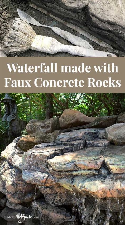 Concrete Waterfall, Diy Faux Rocks, Waterfall Landscaping, Diy Waterfall, Foam Sculpture, Artificial Rocks, Rock Fountain, Rocks Landscaping, Fake Rock