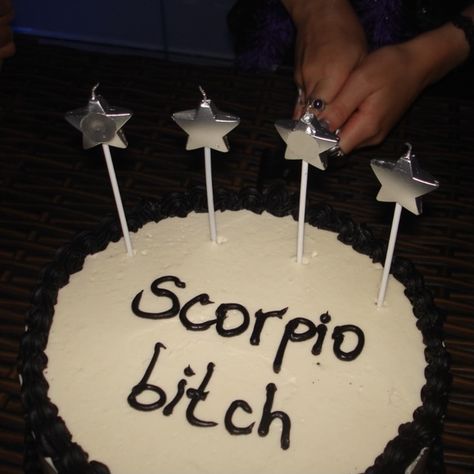 scorpio bitch cake aesthetic trendy zodiac sign birthday cute soft grunge black and white sweet Scorpio Cake Aesthetic, Picnic Cake Ideas, Dark Birthday Aesthetic, Black Birthday Theme, Scorpio Cake, 18th Bday Cake, Scorpio Szn, 19th Birthday Cakes, 20 Birthday Cake