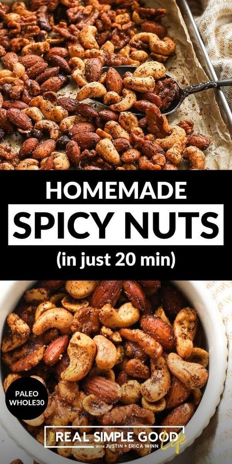 Spicy Nuts Recipe, Roasted Nuts Recipe, Spiced Nuts Recipe, Seasoned Nuts, Spicy Nuts, Trail Mix Recipes, Low Histamine, Snack Mix Recipes, Nut Recipes