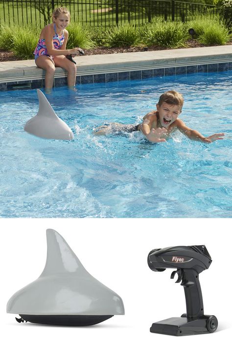 Just when you thought it was safe to back in the water... pool sharks! Shark Pool, Water Pool, Shark Fin, Sharks, Billiards, Birthday Party Decorations, Remote Control, Things To Think About, Party Decorations