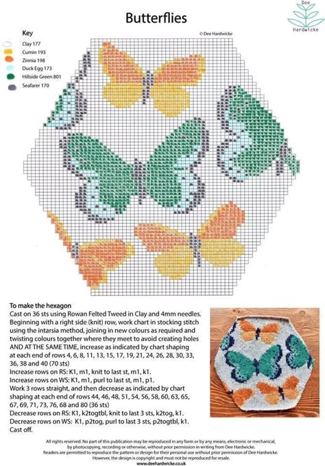 Butterfly Knitting Chart, Punto Fair Isle, Hexagon Blanket, Slip Stitch Knitting, C2c Patterns, Addi Knitting Machine, Crochet Unicorn Pattern, Crochet Sweater Free, Intarsia Patterns