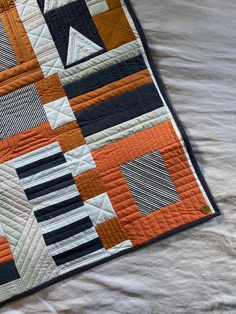 View Zen Chic Quilt Patterns Free, Quilt For A Man, Small Art Quilts, Modern Quilt Ideas, Modern Quilts Contemporary, Quilts Bedroom, Scandinavian Quilts, Masculine Quilts, Monochromatic Quilt