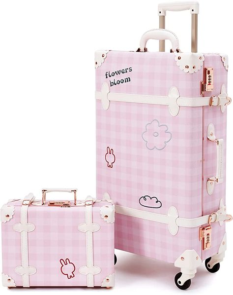 Amazon.com | urecity Cute Suitcase Set for Teen Girls Kawaii, Lightweight and Durable Aesthetic Luggage Set 2 Piece, Tote Case Included (Pink Plaid, 26"+12") | Luggage Sets Teen Luggage, Luggage Sets For Women, Aesthetic Luggage, Pink Luggage Sets, Cute Suitcase, White Luggage, Pink Suitcase, Pink Luggage, Trunk Luggage