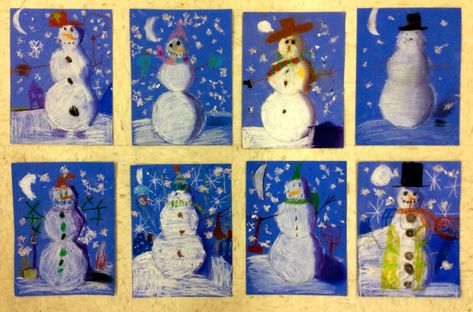 Ms. Curry's Art Room : First Grade Snowmen at Night Snowmen At Night Art, Snowman At Night Craft, Snowmen At Night Craft, Snowmen At Night Activities, Snowman At Night, Snowmen At Night, Snowmen Activities, Snowman Art, 2nd Grade Art