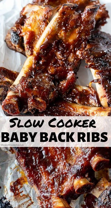 SLOW COOKER BABY BACK RIBS + WonkyWonderful Slow Cooker Baby Back Ribs, Crockpot Pork Ribs, Slow Cooker Ribs Recipe, Baby Back Ribs Recipe, Back Ribs Recipe, Crockpot Ribs, Slow Cooker Ribs, Pork Rib Recipes, Back Ribs