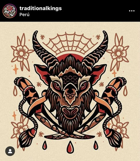 #tattoo #tattoos #inked #tattooart #tattooed #tattooideas #tattoodesign #tattooinspiration #tattoosleeve #tattooflash #inkedgirls #tattooedwomen  #InkLaughs  #TattooFails Tattoo Goat, Traditional Chest Tattoo, Satanic Tattoos, Backpiece Tattoo, Traditional Tattoo Inspiration, Traditional Style Tattoo, Old School Traditional, Demon Tattoo, American Traditional Tattoos