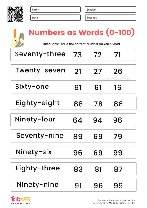 Naming Numbers Worksheets for Grade 1 Word Numbers Worksheet, Number Names Worksheet 1 To 100, Number Names Worksheet, Easy Math Worksheets, Number Words Worksheets, Worksheets For Grade 1, Maths Activity, Maths Worksheet, Mental Maths Worksheets