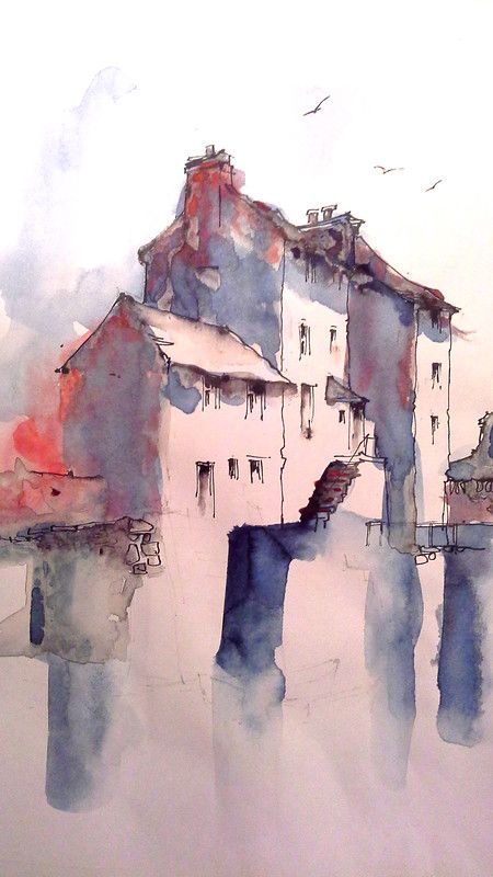 Paris Art Painting, Cityscape Drawing, Loose Watercolor Paintings, Urban Painting, Line And Wash, Pen And Wash, Watercolor Architecture, Urban Sketches, Urban Sketch