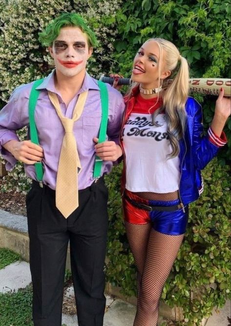 Joker And Harley Costumes, Harley Quinn Disfraz, Harley Quinn And The Joker, Partner Costumes, Harley Costume, Partner Halloween Costumes, Joker Outfit, Couple Halloween Costume, Easy Couple Halloween Costumes