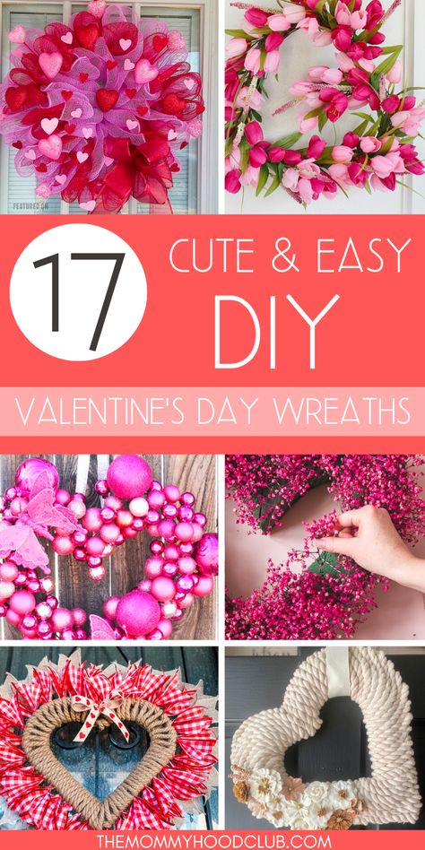 DIY VALENTINES WREATH IDEAS- dress up your porch or front door with these easy Valentine's Day wreaths! Simple ideas to make or sell. Ideas from the dollar store or dollar tree. Valentines Wreath Craft For Kids, Dollar Tree Wreath Valentines, Diy Wreath Frame How To Make, Dollar Tree Valentines Wreath Diy, Diy Heart Shaped Wreath, Valentine’s Wreath Ideas, Wire Heart Wreath Form Ideas, Wreaths For Valentines Day, Heart Wreaths For Front Door