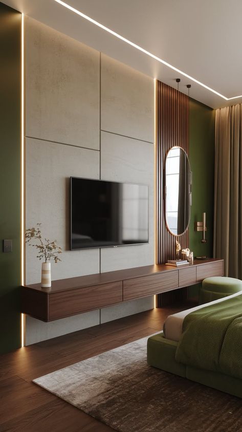 Bedroom Unit Ideas, Tv Unit For Master Room, Room Tv Wall Ideas Bedroom, Bedroom Ideas Tv Area, Tv Wall Design In Bedroom, Tv Unit And Dresser, Tv Unit Design In Bedroom, Bedroom Media Wall Ideas, Tv Display Ideas Living Room