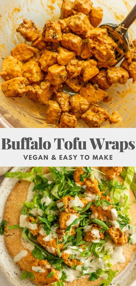 These vegan buffalo tofu wraps are saucy with the right amount of spice. Easy to assemble for a quick easy lunches throughout the week. Quick Easy Lunches, Tofu Wraps, Buffalo Tofu, Vegan Lunch Recipes, Vegan Lunches, Lost 100 Pounds, Tasty Vegetarian Recipes, Healthy Routine, Tofu Recipes