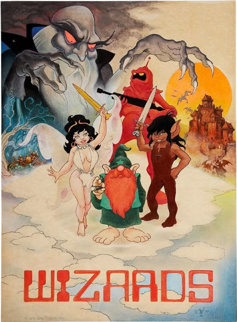 Set millions of years in the future, Wizards (1977) is a classic Ralph Bakshi film that tells the tale of two battling forces of technology and nature. Wizards 1977, Ralph Bakshi Art, Vaughn Bode, Mike Ploog, 70s Movies, Ralph Bakshi, Bristol Board, Sci Fi Movies, Geek Culture