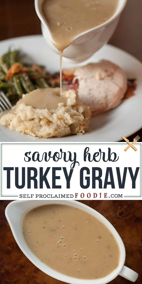 Savory Herb Turkey Gravy is the absolute best homemade turkey gravy from turkey drippings that you can serve with your Thanksgiving dinner. Gravy From Turkey Drippings, Giblet Gravy Recipe, Turkey Giblet Gravy, Easy Homemade Gravy, Turkey Gravy Recipe Easy, Turkey Gravy From Drippings, Best Turkey Gravy, Turkey Gravy Easy, Homemade Turkey Gravy