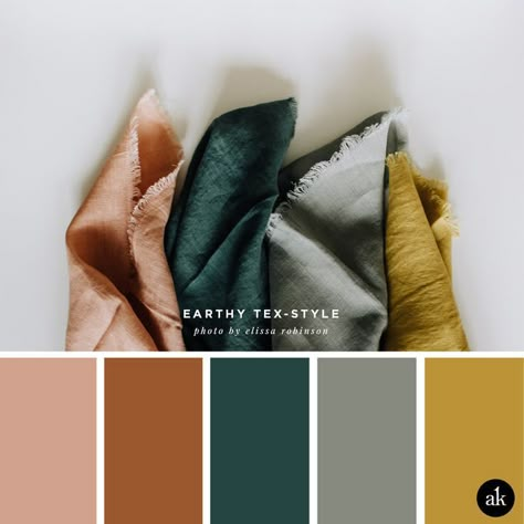 an earthy-textile-inspired color palette // coral clay, terra cotta, spruce green, gray, mustard yellow // photo by elissa robinson Desain Editorial, Earthy Color Palette, Weddings By Color, Bedroom Color Schemes, Trendy Bedroom, Color Inspo, Gaming Room, Earthy Colors, Decor Minimalist