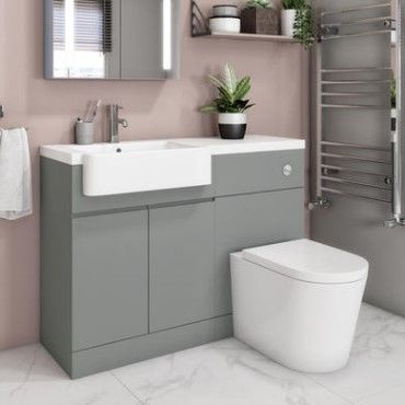 Toilet Vanity Unit, Toilet And Sink Unit, Shower Room Ideas, Square Toilet, Grey Toilet, Bathroom Sink Units, Toilet Vanity, Sink Vanity Unit, Toilet Installation