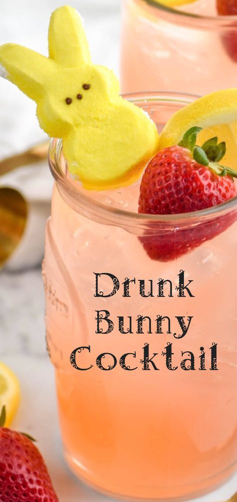 Peep Cocktail Recipe, Easter Bunny Drinks Alcohol, Peeps Cocktail Easter, Easter Brunch Drink Ideas, Easter Bunny Punch Drink, Easter Bunny Cocktails, Drunken Bunny Drink, Easter Punch Recipes Alcohol, Adult Easter Brunch