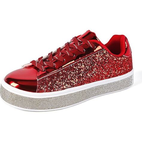 Women's Red Glitter Rhinestone Bling Shiny Sequin Bridal Shoes Sparkly Sneakers, Sequin Shoes, Tennis Sneakers, Bling Wedding, Trainers Fashion, Red Sneakers, Light Blue Sweater, Platform Sneaker, Athletic Fashion