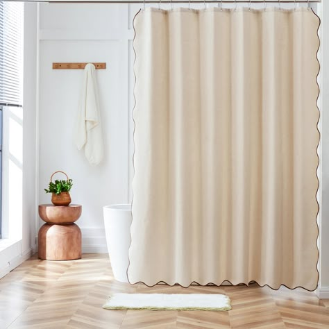 PRICES MAY VARY. Scalloped Border Design: This shower curtain features a chic scallop edge design, making your bathroom look more elegant and appealing. Premium Fabric: 230 gsm heavy duty linen textured polyester fabric. Enhanced Waterproof: The fabric of this shower curtain itself is waterproof fabric, and we have added a layer of film on the inner side of the shower curtain to make it better waterproof performance. Size: 72’’x72’’, ensures that it provides ample coverage for your shower or bat Girly Neutral Bathroom, Scalloped Shower Curtain, Bathroom With Shower Curtain, Sage Shower Curtain, Bus Bathroom, Shower Curtain Aesthetic, Rustic Modern Boho, Target Shower Curtains, Curtain Aesthetic