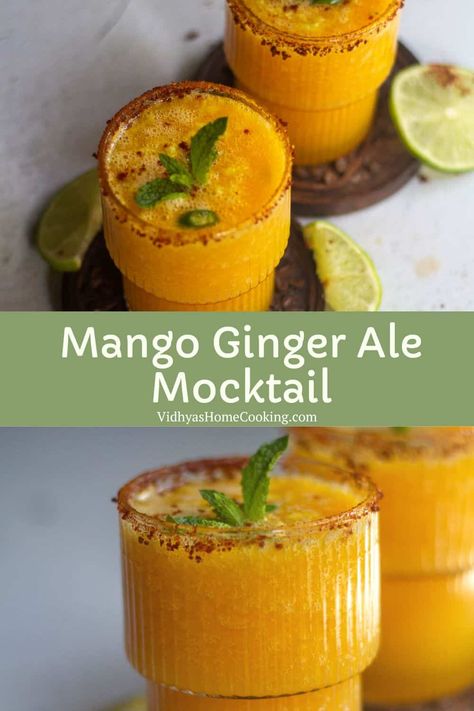 Mango Shrub Recipe, Mango Punch Recipes, Ginger Ale Drinks Non Alcoholic, Mocktail Recipe Summer, Mango Mocktail Recipe, Spicy Mocktail Recipe, Indian Mocktail Recipe, Ginger Ale Mocktail Recipe, Summer Mocktail Recipe