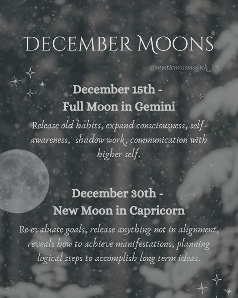 The moon has many meanings that relate to our lives. This celestial body phases from new to full and back again, which can be linked to how our emotions ebb and flow, or to other life cycles, like the seasons. Take time during the new moon to cleanse and set goals, and in the time leading up to the full moon, take planned steps to make your manifestations come true. By the time the full moon comes around, take into account what needs to be shifted to keep creating something that is in alignme... New Moon Vs Full Moon, Black Moon Meaning, Black New Moon, December Full Moon, Moon Meaning, Cold Moon, Crystal Castles, Capricorn Moon, Divine Energy