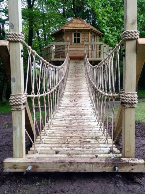 Garden Log Rope Bridge — Rope Bridge projects - UK and Worldwide - Design and Install Hanging Bridge, Diy Rope Bridge, Outdoor Bridges, Backyard Fort, Rope Bridge, Bridge Structure, Swinging Bridge, Bridge Construction, Log Home Floor Plans