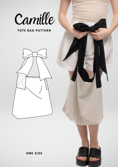 Easy Diy Bags And Totes, Patterns For Sewing Clothes, Sewing Patterns Tote Bag, Sewing Bags Ideas, Tote Sewing Pattern Free, Bow Bag Sewing Pattern, Bow Tote Bag Pattern, Bow Bag Pattern, Shoulder Bag Sewing Patterns