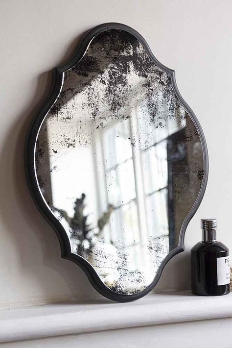 Inspirational Mirror, Vintage Bathroom Mirrors, Antique Mirror Tiles, Black Wall Mirror, Antique Mirror Wall, Rockett St George, Vintage Mirror Wall, Mirrored Wall, Metal Frame Mirror