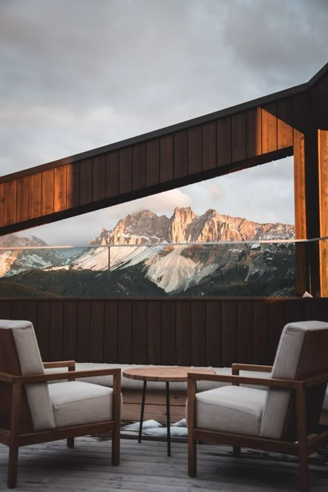 Forestis Dolomites Hotel, Mountain Inspired Interior Design, Mountain Hotel Architecture, Hotel In Mountain, Dolomites Aesthetic, Mountains Hotel, Forestis Dolomites, Homes In The Woods, Mountain Spa