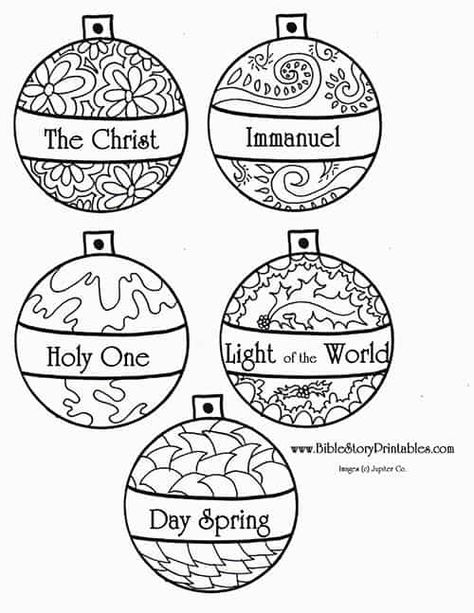 Names of Jesus Advent Ornaments - Bible Story Printables Advent Verses, Ornaments Coloring Pages, Jesus Names, The Names Of Jesus, Advent Gifts, Christmas Ornament Coloring Page, Christmas Sunday School, Jesus Coloring Pages, Count Down To Christmas