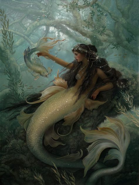 Annie Stegg, Sea Nymph, 동화 삽화, Siren Mermaid, Mermaid Pictures, Mermaid Aesthetic, Mermaid Dreams, Mermaids And Mermen, Wooden Panel