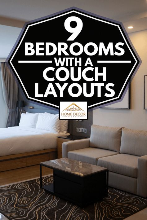 9 Bedrooms With A Couch Layouts - Home Decor Bliss Master Bedrooms With Tv Sitting Area, Bedroom With Sitting Area With Tv, Sofas Ideas Bedroom Couch, Studio Bed And Couch Layout, Bedroom Ideas With Couch Layout, Sectional In Bedroom, Bedroom With Sofa Ideas Layout, Master Bedrooms Decor With Tv, Couch In Bedroom Ideas Layout