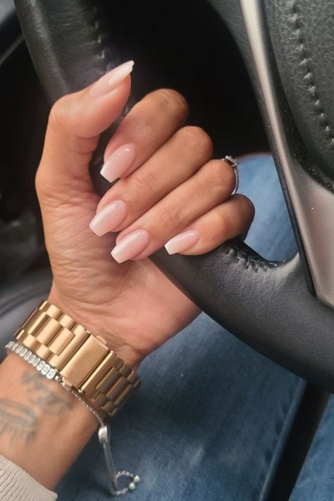 How to Look Rich and Classy – 26 Tips for Ballin' on a Budget Coffin Nails Neutral Colors, Nude Pink Coffin Acrylic Nails, Clear Tan Nails, Champagne Nails Coffin, Coffin Nail Frenchies, Rich Women Nails, Professional Office Nails Classy, Engagement Nails Coffin, Cuffing Nail