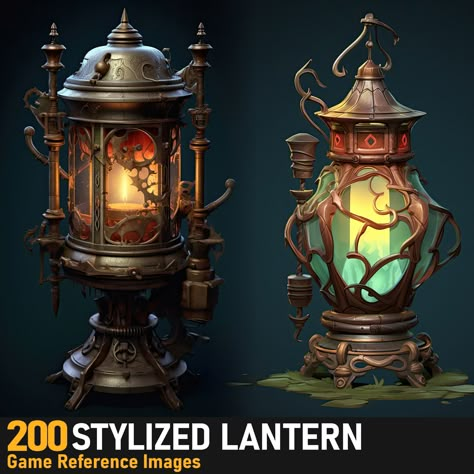 Lantern Concept Art, Fantasy Lantern, Prop Concept Art, Environmental Concept Art, Lantern Art, Pirate Games, Props Concept, Game Animation, Magic Bottles