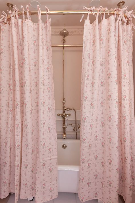 Bathroom Decor Feminine, Pink Bathroom Curtains, Feminine Shower Curtain, Shower Curtain Floral, Vintage Bathroom Curtains, Cute Bathroom Shower Curtains, French Shower Curtain, Pink Floral Shower Curtain, Two Shower Curtains In Bathroom