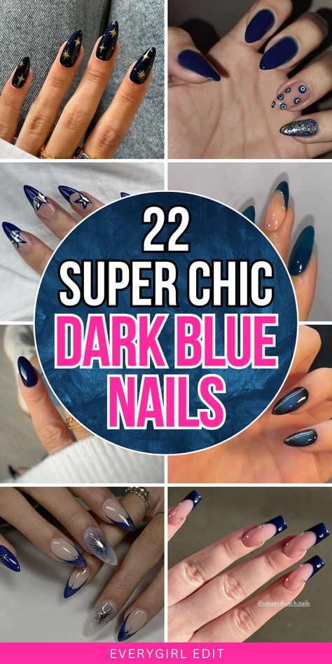 dark blue nails, dark blue nail designs, dark blue nail ideas, dark blue nail designs, dark blue nail art, dark blue nail inspo, dark blue nails 2024, dark blue nail designs 2024. Ink Blue Nail Designs, Blue Chrome Acrylic Nails French Tip, Navy And Black Nails Design, Sparkle Navy Blue Nails, Gray And Navy Nails, Short Sapphire Blue Nails, Navy Shimmer Nails, Navy Nails With Accent Nail, Navy Christmas Nail Designs