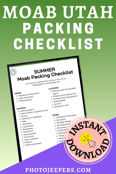 When it’s time to start packing for your trip, use our Moab Utah Packing Lists for spring, summer, fall and winter. Check out our Moab Utah Vacation Guide to determine the things you want to do, and the best time of year to visit the area. Then you can start packing based on the activities you’ll do and the weather you’ll experience at that time of year! Moab Camping, Utah Vacation, Camping Packing List, Travel Packing Tips, Quick Dry Pants, Gear List, Utah Travel, Packing Checklist, Moab Utah