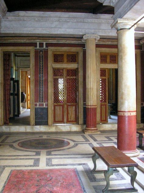 Ancient Roman Interior, Greco Roman Architecture, Roman Architecture House, Roman House Interior, Double Vanity Ideas, Roman Room, Roman Interior, Wood Double Vanity, Ancient Roman Houses