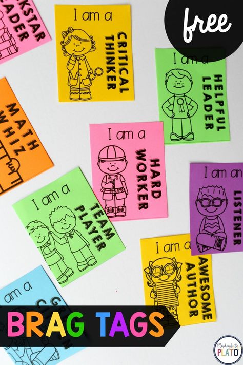 I love these brag tags! It would be such a fun classroom management resource for kindergarten or first grade. #classroommanagement #kindergarten #firstgrade #awards Brag Tags Free, Playdough To Plato, Behavior Cards, Classroom Management Plan, Effective Classroom Management, Compliment Cards, Brag Tags, Notes To Parents, Classroom Behavior Management